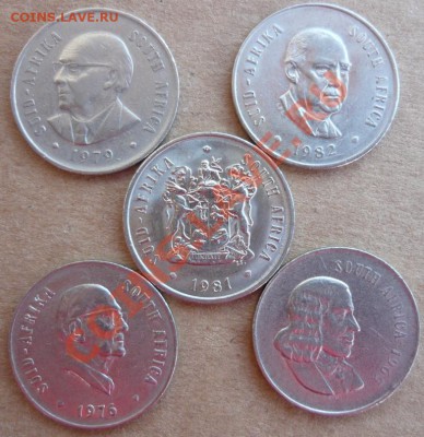 ЮАР 20 центов. 5 типов. 26.10.10 г. 20-00 МСК. - 20 ц. 1