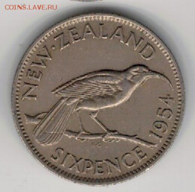 Н.ЗЕЛАНДИЯ 6 ПЕНСОВ 1954 ПТИЦА ГУЙЯ 31.03 В 22.00МСК (В74) - 4-нз6п54а