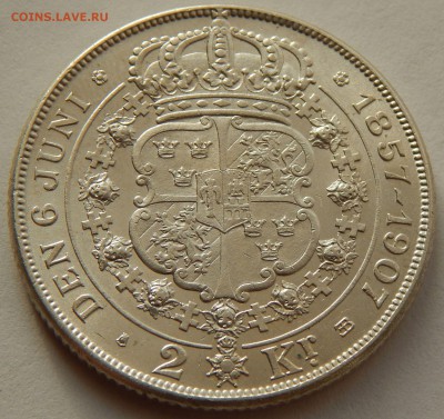 Швеция 2 кроны 1907 Золотой юбилей, до 03.04.16 в 22:00 МСК - 4127