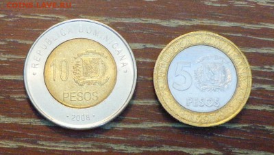 ДОМИНИКАНА - 5 и 10 песо БИМ до 5.04, 22.00 - Доминикана 2 шт 10 и 5 песо портреты БИМ