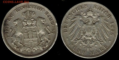 5 марок Саксония 1889 и Гамбург 1896 - Гамбург 1896