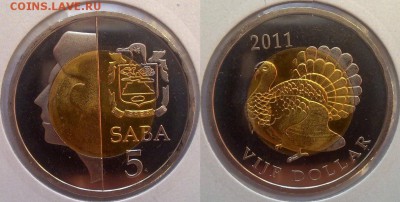 БИМ о-в Саба 5долларов 2011 Индюк 05.04 22.0 - саба 5 доллара 2011