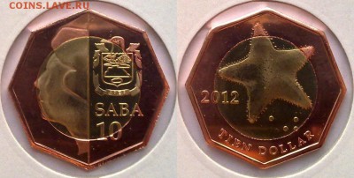 БИМ о-в Саба 10долларов 2012 Морская звезда 05.04 22.0 - саба 10 доллара 2012