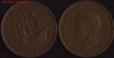 2 пенни 1948 до 22:00мск 06.04.16 - Великобритания 0,5 пенни 1948 
