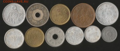 Монеты Японии 10 шт. 1920-50х годов №2 -7.04.16 22:00:00 мск - 2