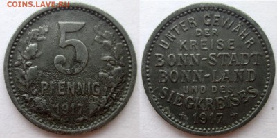 Нотгельды Германии. Обзорная тема. - 5 пф.1917г. Бонн