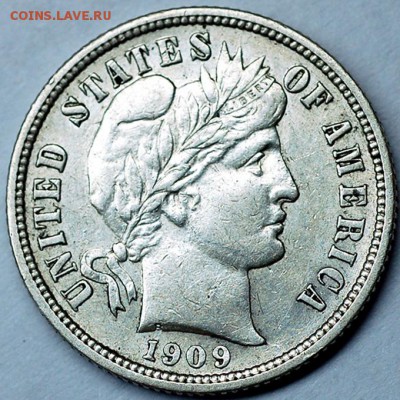 США_10 центов 1909 "Barber Dime". Серебро; до 06.04_22.46мск - 32