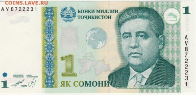 Таджикистан - 1 сомони UNC до 12.04 в 22.00 - 1 Сомони-1