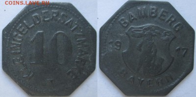 Нотгельды Германии. Обзорная тема. - 10 пфеннигов 1917г. Бамберг