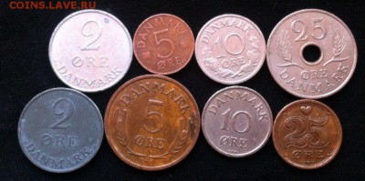 2,5,10 и 25 эре Дании в двух видах(дизайнах) - 2cXyQIWDldw