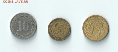 Германия 5, 10, 10 пфеннигов 1897-1935 до 15.04 22:00 - 03