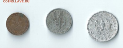 Германия 1, 5, 50 пфеннигов 1935-1950 до 15.04 22:00 - 12
