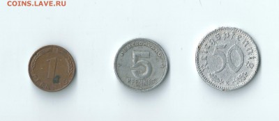 Германия 1, 5, 50 пфеннигов 1935-1950 до 15.04 22:00 - 11