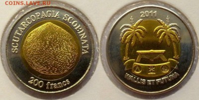 БИМ о-в Уоллис и Футуна 200франк 2011 Моллюск теллина 14.04 - уоллис 200 франк 2011