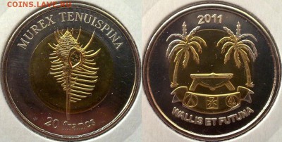 БИМ о-в Уоллис и Футуна 20франк 2011 Моллюск иглянка 14.04 - уоллис 20 франк 2011