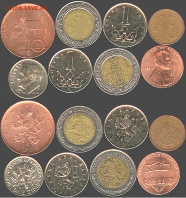 8 иностранных монет  до 21.00 мск 16.04.2016 - 8 монет из 4 стран США, Мексика, Чехия, Испания