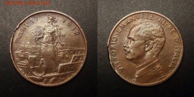 ИТАЛИЯ 1 чентезимо (1867;1895;1904;1912) до 14.04 (22.00) - Италия – 1 чентезимо (1912 R) медь