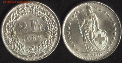 Швейцария 2 франка 1965 (Ag!) до 22:00мск 22.04.16 - Швейцария 2 франка 1965