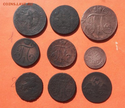 9 медных монет РИ AII ПI AI ЕII - ри 1 2