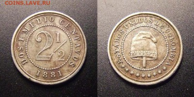 Никарагуа, Доминикана, Колумбия и Панама (прицениться) - Колумбия – 2,5 сентаво (1881) медь-ник. (тип №2)