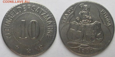 Нотгельды Германии. Обзорная тема. - 10 пфеннигов 1920 г. Фульда, железо