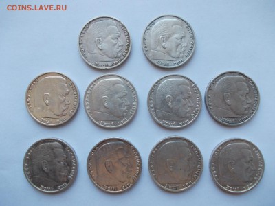 Десять монет по 5 марок (Германия 1935 г., двор А) - _10_G_A_1935_1