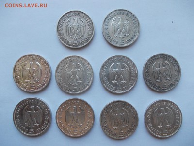 Десять монет по 5 марок (Германия 1935 г., двор А) - _10_G_A_1935_2
