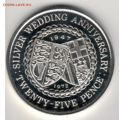 Ag О.МЭН 25 ПЕНСОВ 1972 СЕРЕБР.СВАДЬБА ДО 28.04-22.00 (В257) - 5-ом1
