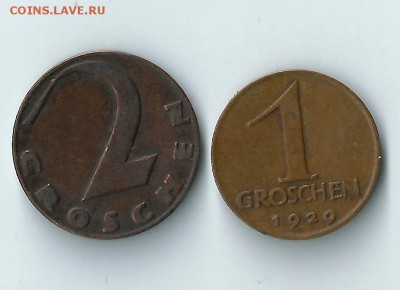 Австрия 1, 2 гроша 1925-1929 до 29.04 22:00 - 09
