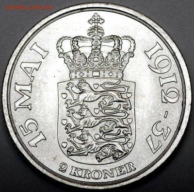 Дания_памятные 2 кроны 1937. Серебро; до 29.04_22.28мск - 11196