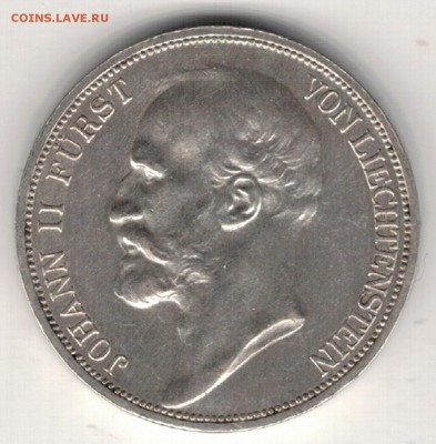 Ag ЛИХТЕНШТЕЙН 2 КРОНЫ 1915 ДО 05.05 В 22Ч (В189) - 5-л