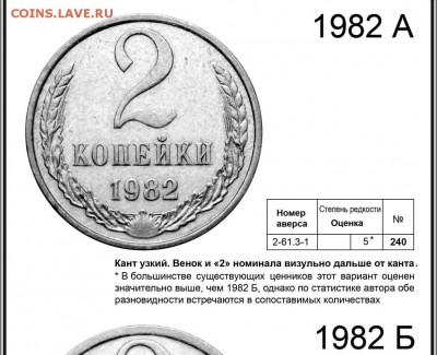 2 копейки 1982 г. две разновидности - 2 копейки 1982 А и Б