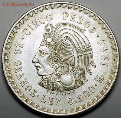 Мексика_5 песо 1948 "Вождь Куаутемок". Серебро; 03.05_22.36м - 11240