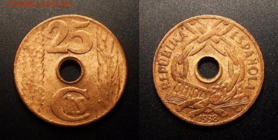 Новая Гвинея, Гаити и Испания (прицениться) - Испания – 25 сентимо (1938) медь