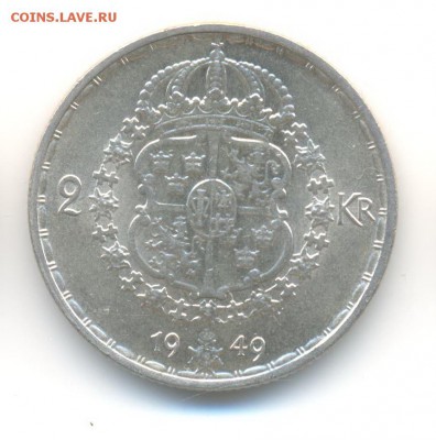 Ag. Швеция 2 кроны 1949. XF+. до 11.05 22:00 - 11