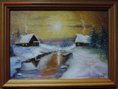 КАРТИНА Избушки на берегах реки, холст,масло - DSCN3469