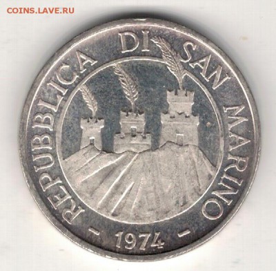 Ag САН-МАРИНО 500 ЛИР 1974 ГОЛУБИ ДО 28.04 В 22Ч (В191) - 5-см500
