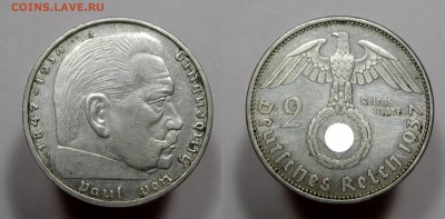 Германия, 2 рейхсмарки 1937 Гинденбург с 200р БЛИЦ до 14.05 - 2марки1937р