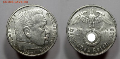 Германия, 5 рейхсмарок 1938 свастика БЛЕСК с 200р до 14.05 - 5марок1938р
