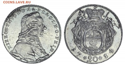 Австрия. Зальцбург. Иероним фон Коллоредо. 20 крейцеров 1784 - Ав