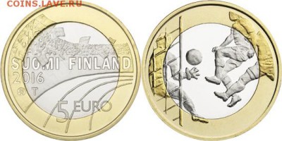 Биметаллические монеты Мира_новинки - Финляндия 5 евро 2016 год - Виды спорта (футбол)