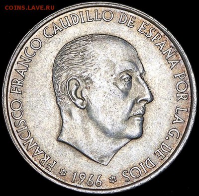 Испания_100 песет 1966. Отличное серебро; до 10.05_22.18мск - 11087