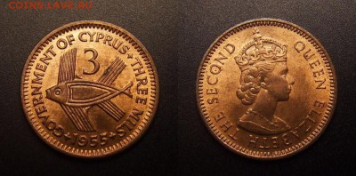 3 - Брит. Кипр – 3 милса (1955) «Рыба» (UNC)