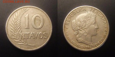 3 - Перу – 10 сентаво (1919) медь-ник.
