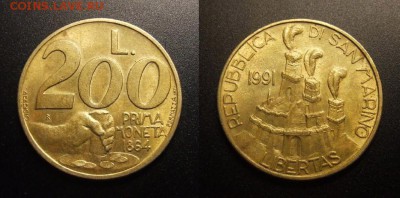 3 - Сан-Марино – 200 лир (1991) «Чеканка первых монет (1864 год)»
