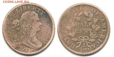 1 цент США 1858г . Парящий орел. - США 1.2 цента 1804