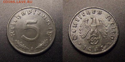 3 - Германия (3-й Рейх) – 5 рейхспфеннигов (1943 А) цинк (XF)