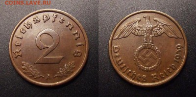 3 - Германия (3-й Рейх) – 2 рейхспфеннига (1939 А) бронза (XF) №3