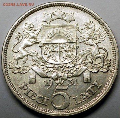 Латвия_5 латов 1931. Крупное серебро; до 13.05_22.00мск - 12298