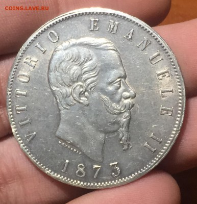 Италия 5 лир 1873 Остатки блеска. до 18.05. в 22:15 - 1